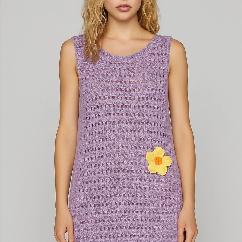 NWOT POL Lavender Crochet Mini Dress with 3D Flower – Size Small